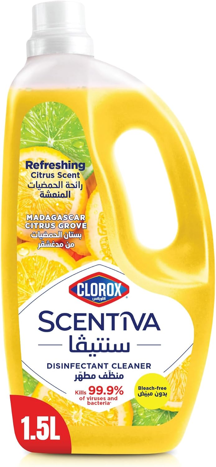 Clorox Scentiva Disinfectant Floor Cleaner 1.5L, Madagascar Citrus Grove, Kills 99.9% of Viruses and Bacteria, Bleach Free — front product image