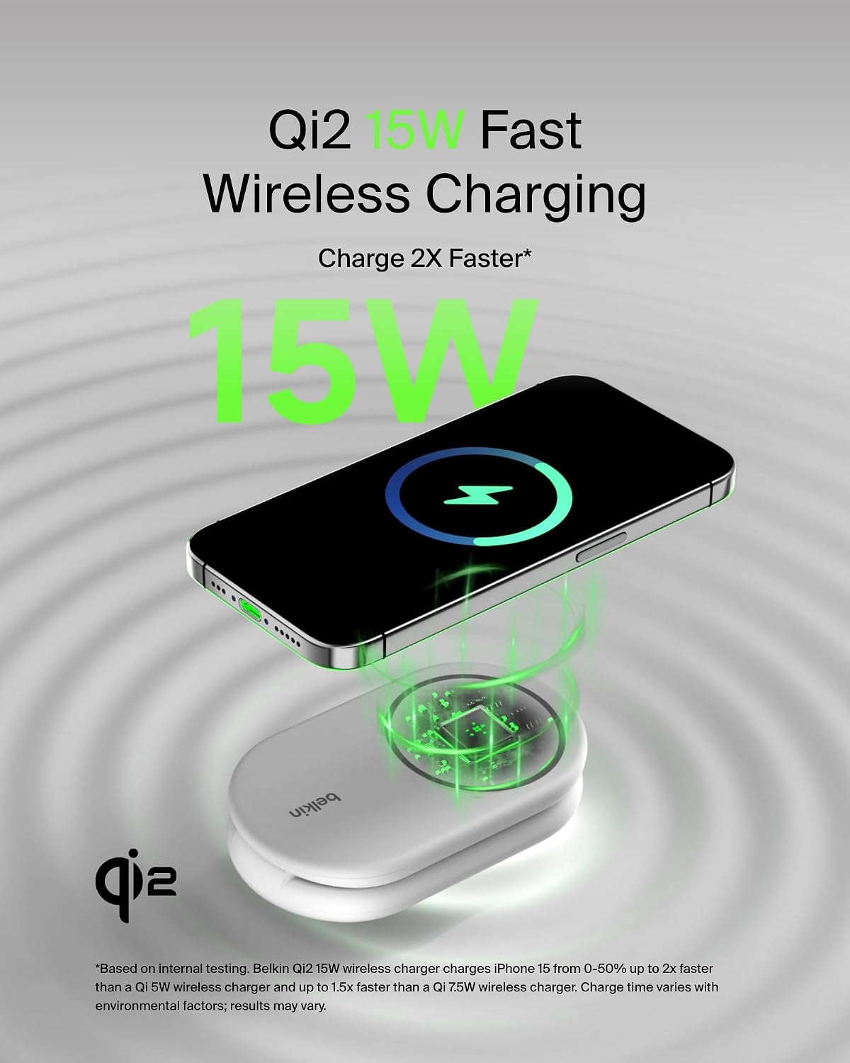 Belkin BoostCharge 2-in-1 Magnetic Foldable Qi2 Charger 15W, MagSafe Compatible Wireless Charger, Fast Charging for iPhone 17, Air, 16, 15, Charging Station with Non-Slip Base, PSU Included - White