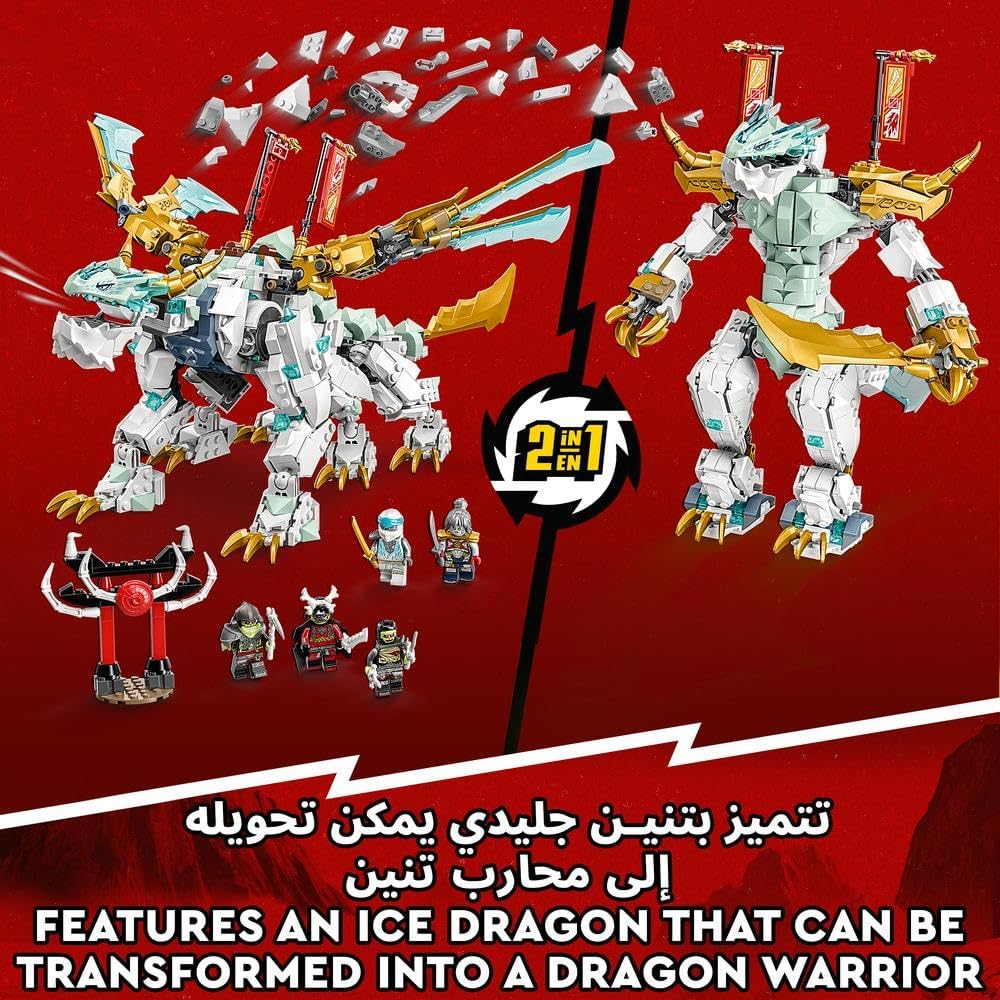 LEGO 71786 NINJAGO Zane’s Ice Dragon Creature 2in1 Dragon Toy to Action Figure Warrior, Model Building Kit, Construction Set for Kids, Boys & Girls with 5 Minifigures