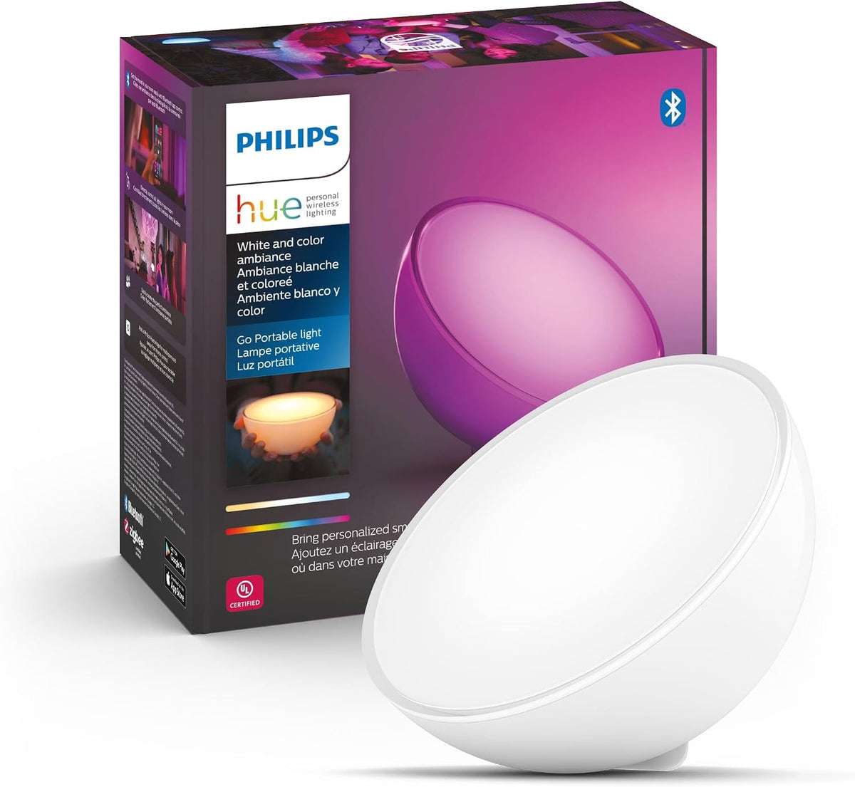 Philips Hue Go Smart Portable Dimmable Table Lamp, White - White and Color Ambiance LED Color-Changing Light - 1 Pack - Indoor and Outdoor Use - Control with Hue App or Voice Assistant — White