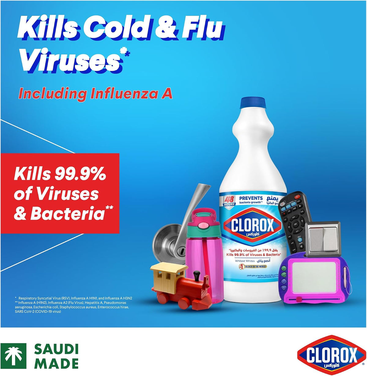 Clorox Liquid Bleach 950ml, Kills 99.9% of Viruses and Bacteria, 48 Hours Prevents Bacteria Growth, Removes Stains — additional view 2