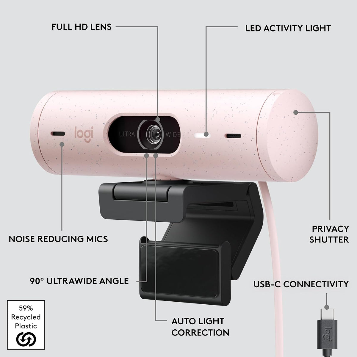 Logitech BRIO 500 Webcam — Rose