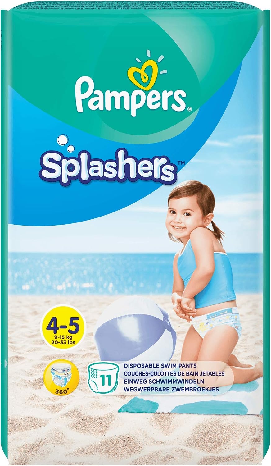 Pampers Splashers Disposable Swim Nappies Size 4-5 (9-15 kg) for Optimal Protection in The Water, 11 Nappies