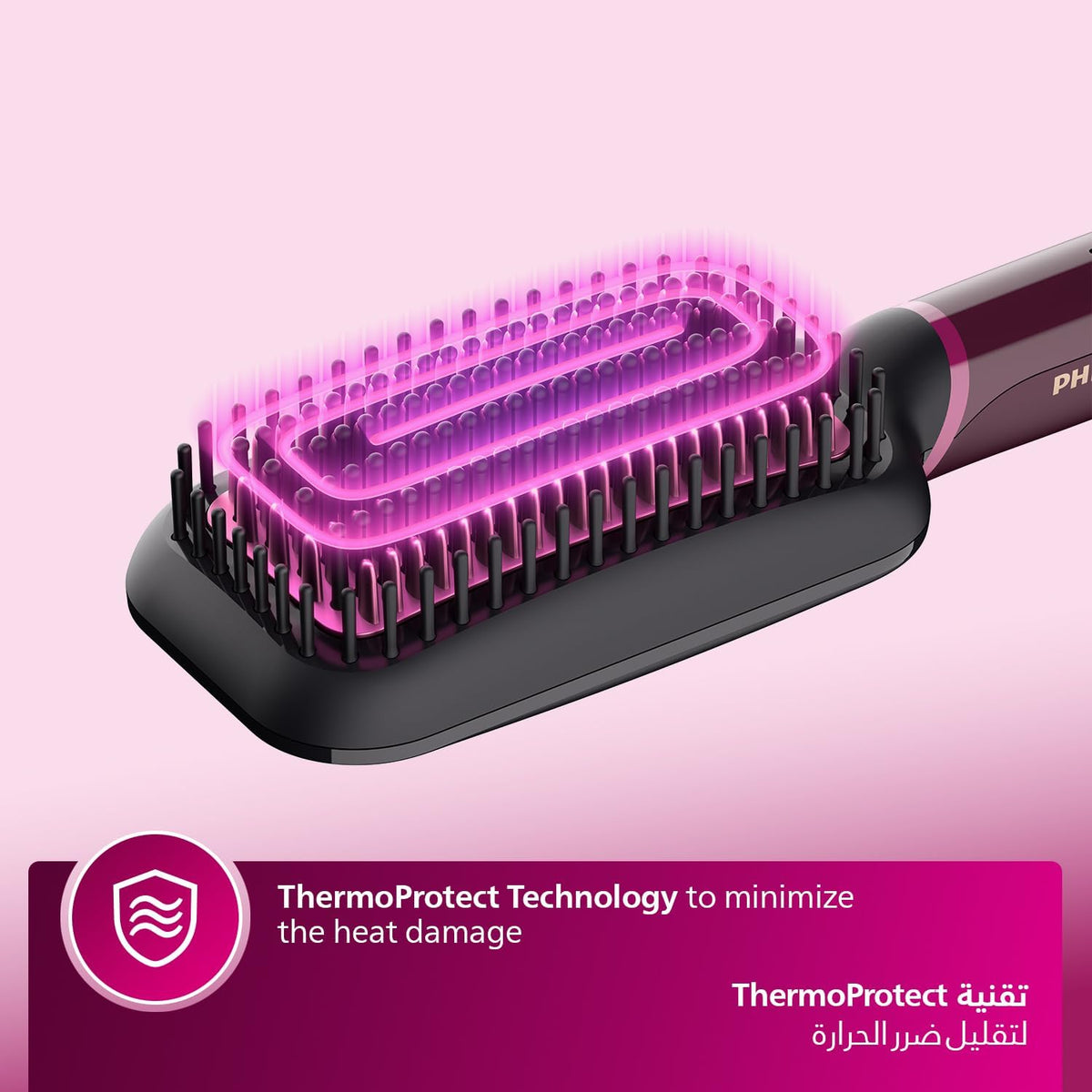 Philips Heated straightening brush BHH730/03 — Naturally straight hair in 5 minutes — Keratin infused ceramic coating — 1 temperature mode — Triple bristle detangles and protect the scalp — Multicolored
