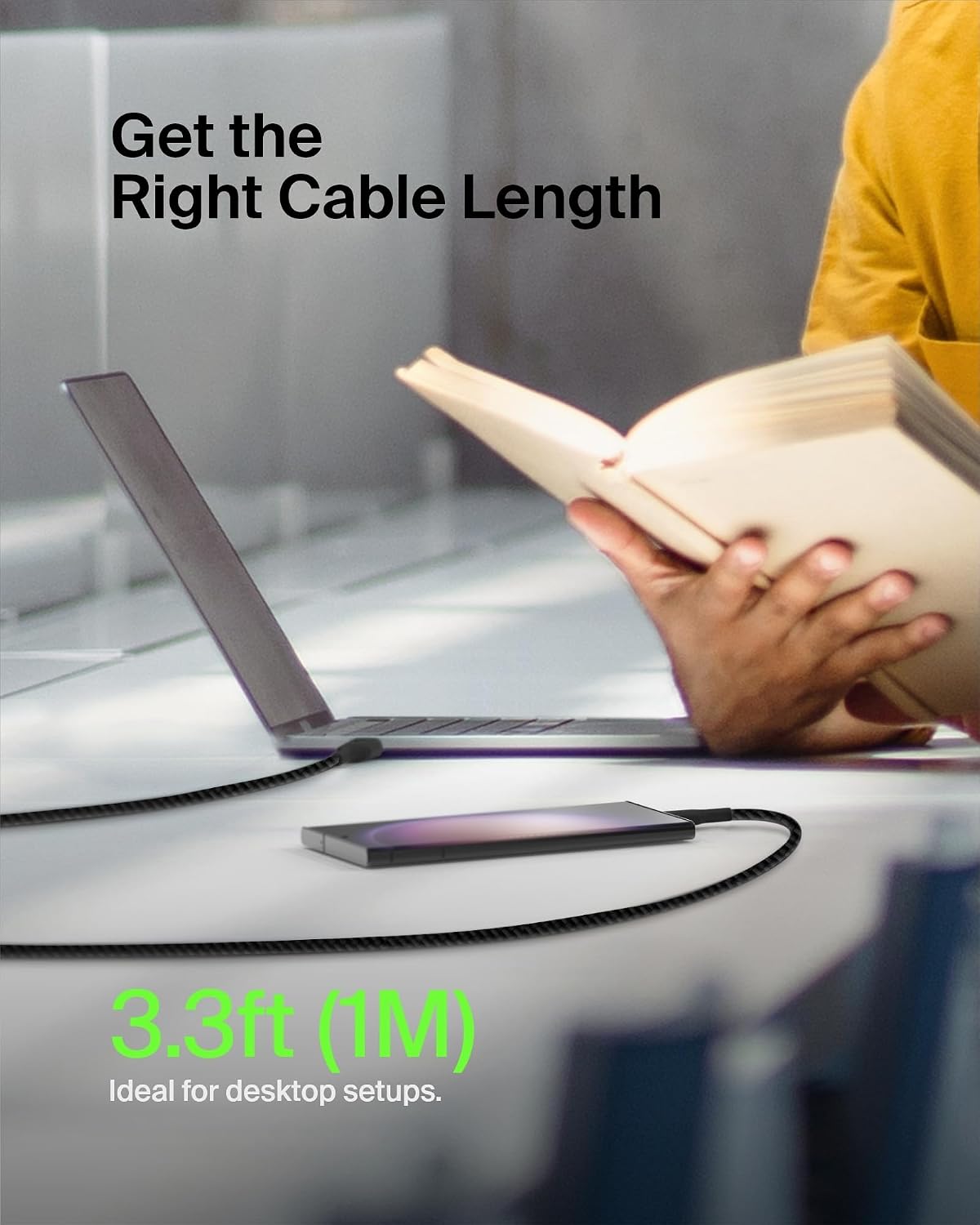 Belkin Fast Charge Braided USB C charger cable, USB-C to USB-A cable, USB type C charging cable for iPhone 15, Samsung Galaxy S23, Google Pixel, iPad, MacBook, Nintendo Switch and more - 1m, Black