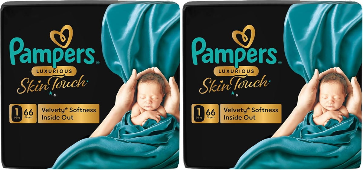Pampers Luxurious Skin Touch Premium Diapers 2-5kg Size 1, 66 for Newborns (Pack of 2)