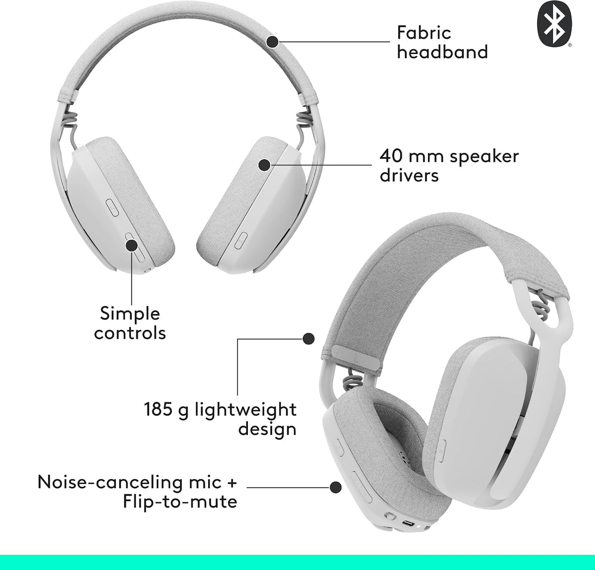 Logitech Zone Vibe 100 Headset — Off White