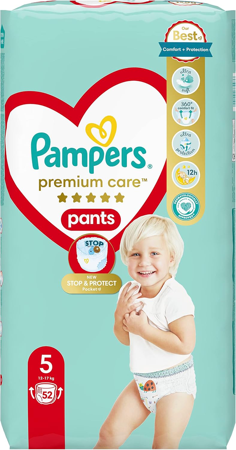Pampers Diapers Size 5 (11-16 kg), Premium Care, 52 Pieces, Softest for Baby Skin, Easy to Install Diapers