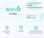TP-Link Deco X50 Mesh WiFi Set (3 Pack), AX3000 Dual Band Router & Repeater (Range up to 604m², WPA3, Ideal for Large Houses, Compatible with Amazon Alexa, 9x Gigabit Ports) White