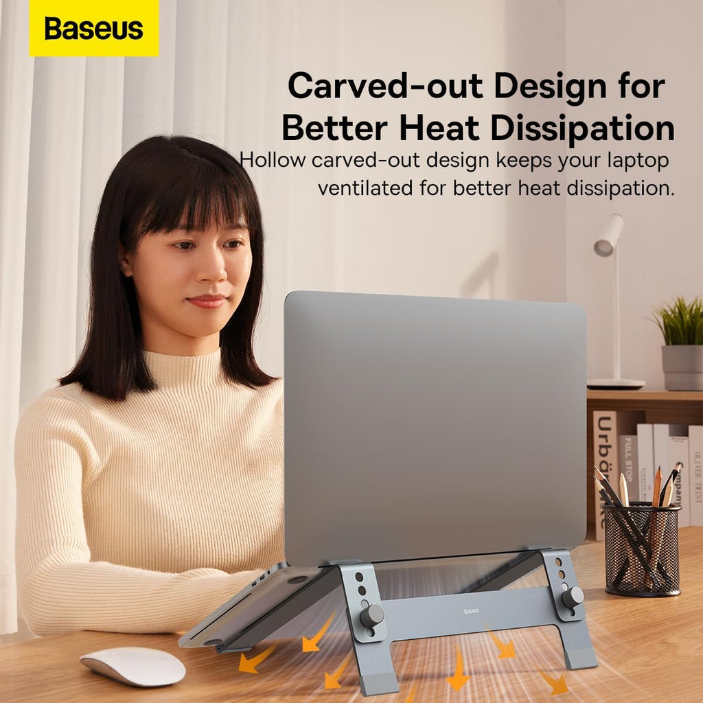 Baseus Laptop Stand for Desktop, Adjustable Ergonomic Portable Holder,4-Gear Adjustable — For Laptop (4-Gear Adjustable) — Grey