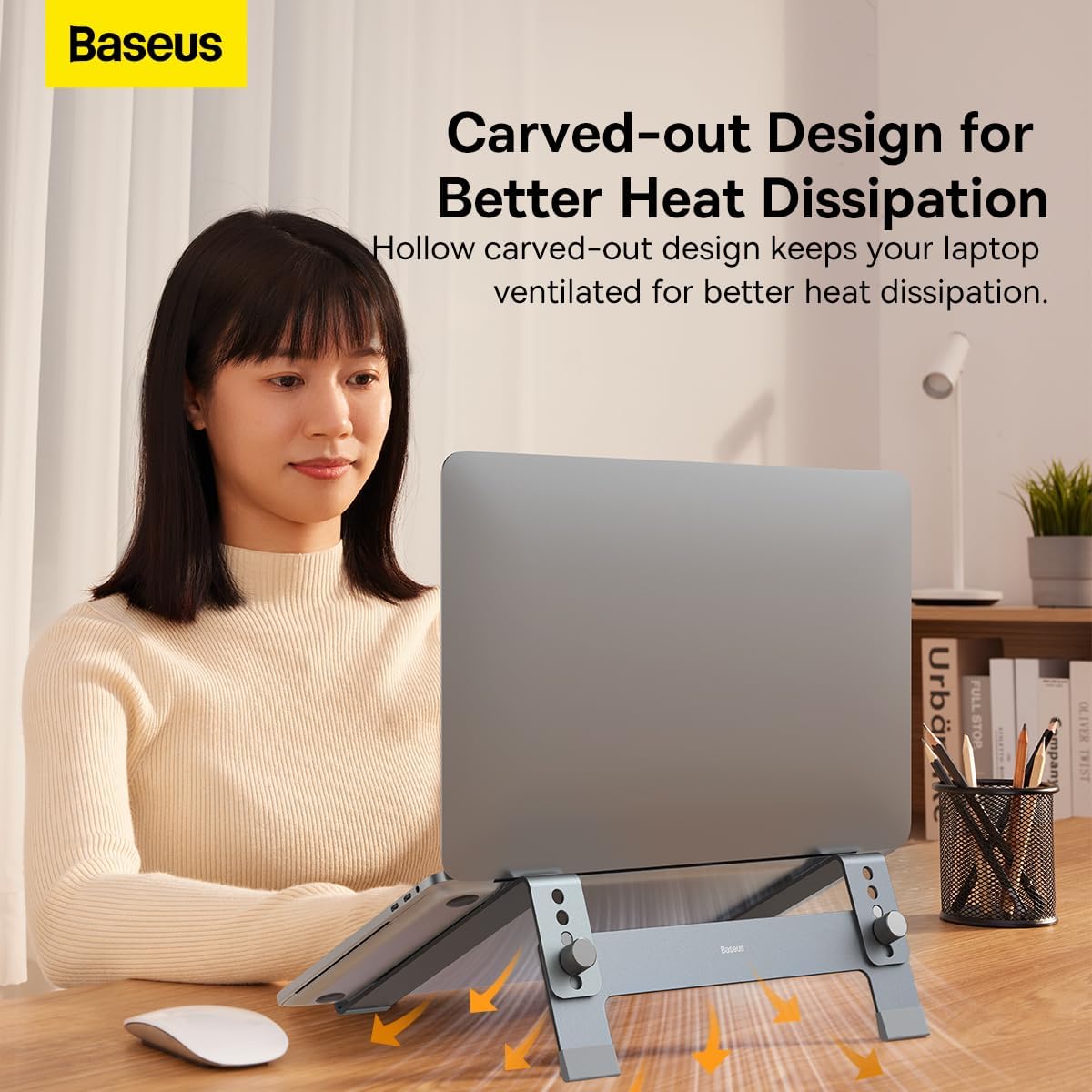 Baseus Laptop Stand for Desktop, Adjustable Ergonomic Portable Holder,4-Gear Adjustable — For Laptop (4-Gear Adjustable) — Grey