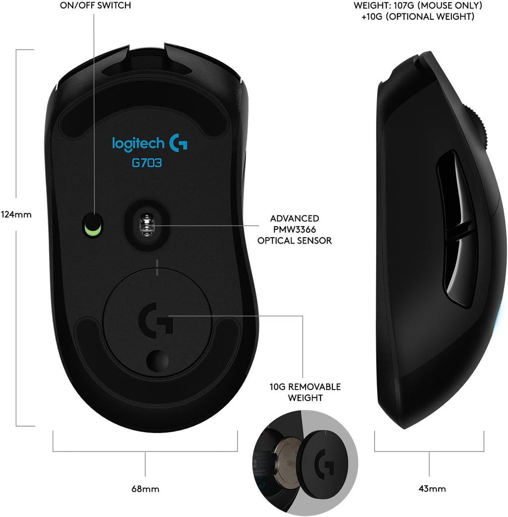 Logitech G703 Original LIGHTSPEED Gaming Mouse — Black