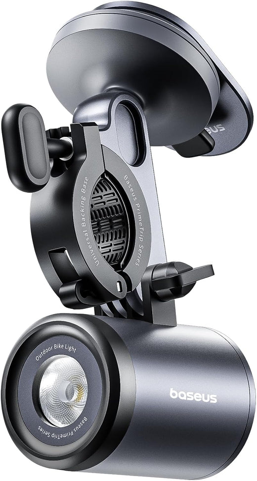 Baseus PrimeTrip 2-in-1 Magnetic Bike Phone Mount & 600LM LED Light, IP68 Waterproof, 3000mAh Battery, Dual-Color, 4 Modes, for All 4.7-6.5" Phones (Black) — Holder+Light