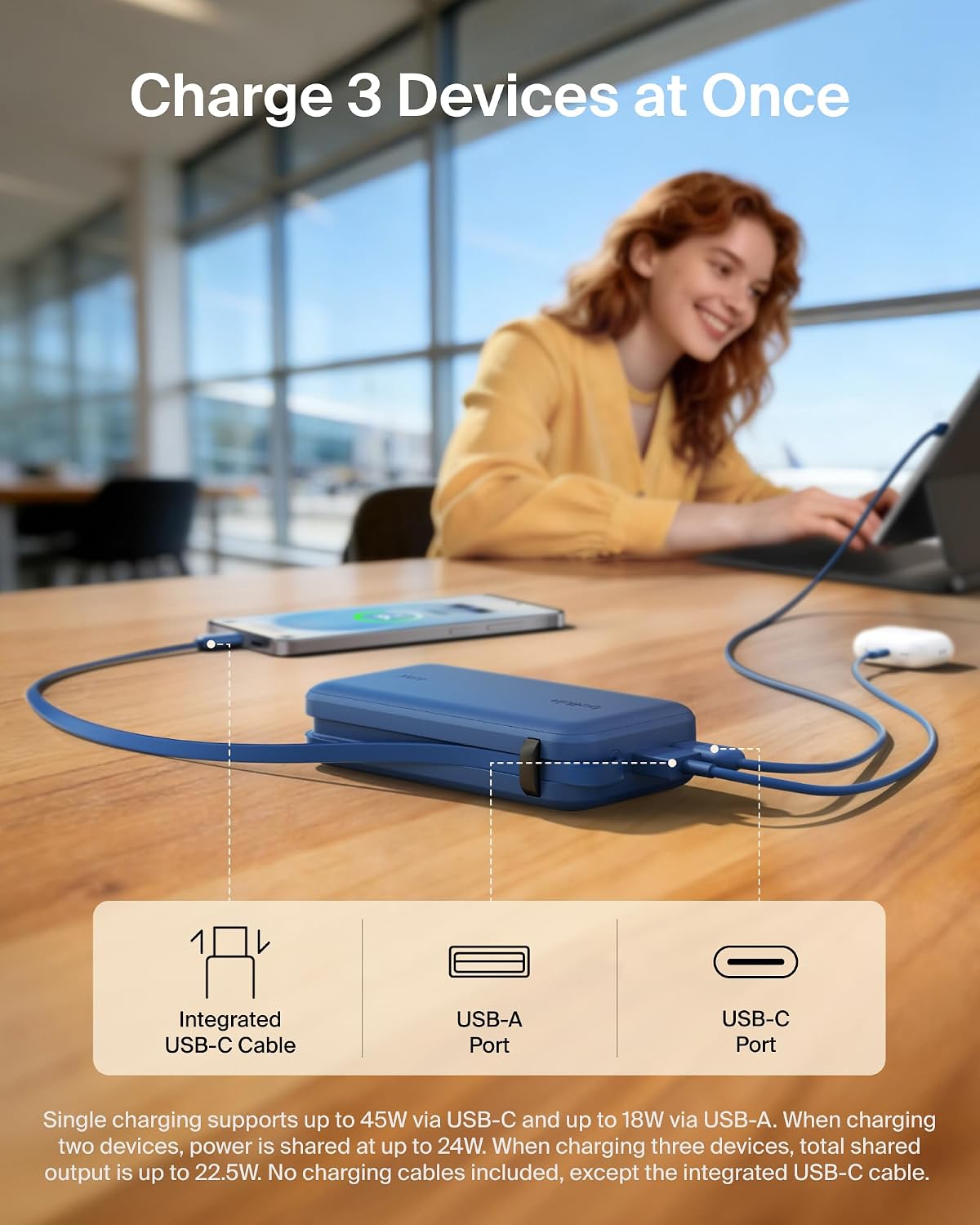 Belkin UltraCharge 10000mAh 45W PowerBank with USB-C Cable and Display-Blue