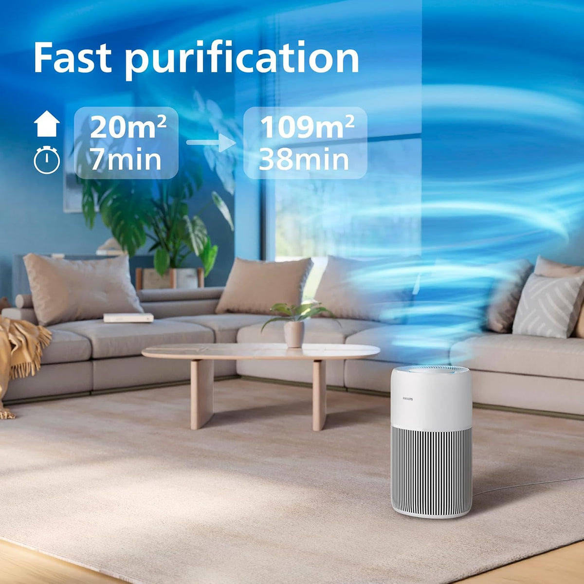 Philips Air Purifier, For Rooms Up To 109m², 420m³/h CADR, Sleep Mode — Arctic White + Beige