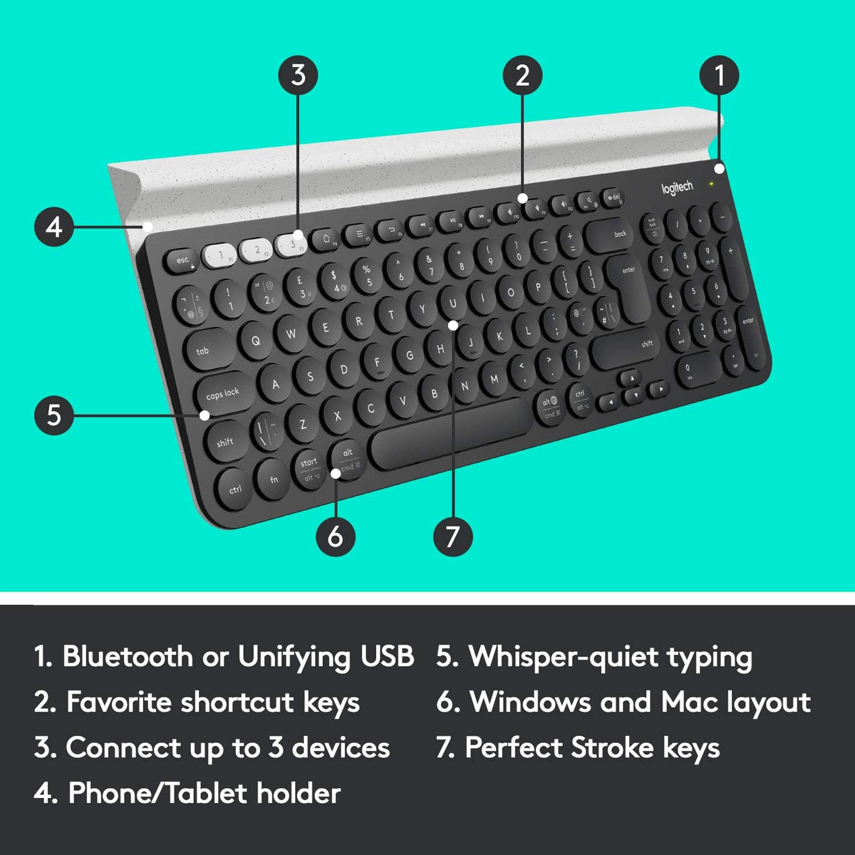 Logitech K780 Keyboard — Grey + White