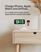Belkin BoostCharge 3-in-1 Qi2 charger, MagSafe compatible wireless charging station, Qi2 Wireless Charger for Apple iPhone 17 Series, Air, Apple Watch, AirPods with Non-Slip Base, PSU Included - White
