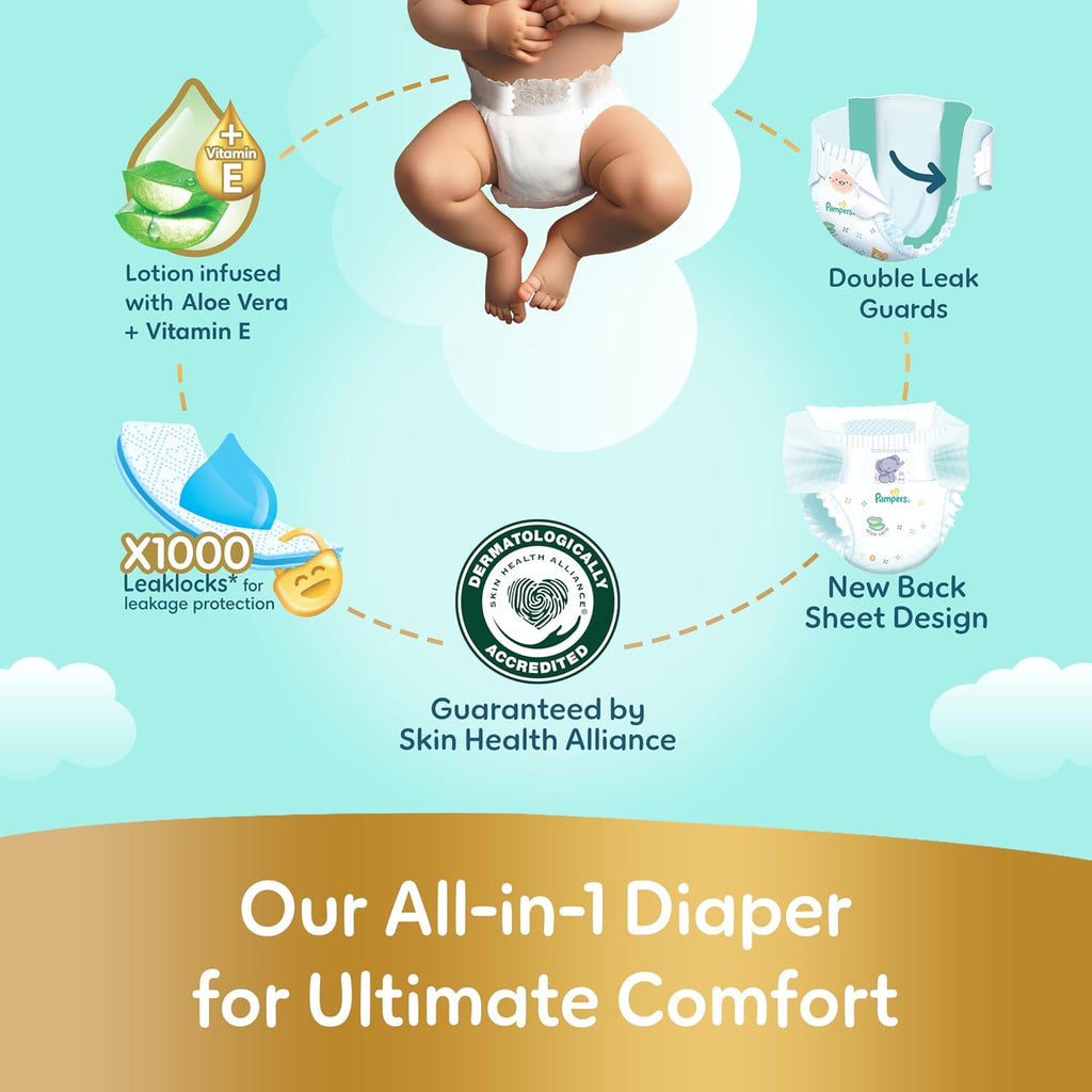 Pampers Ultimate Comfort Taped Diapers, Size 3, 6-10kg, Lotion infused with Aloe Vera and Vitamin E, x1000 Leak Locks Technology for Leakage Protection, 248 Count