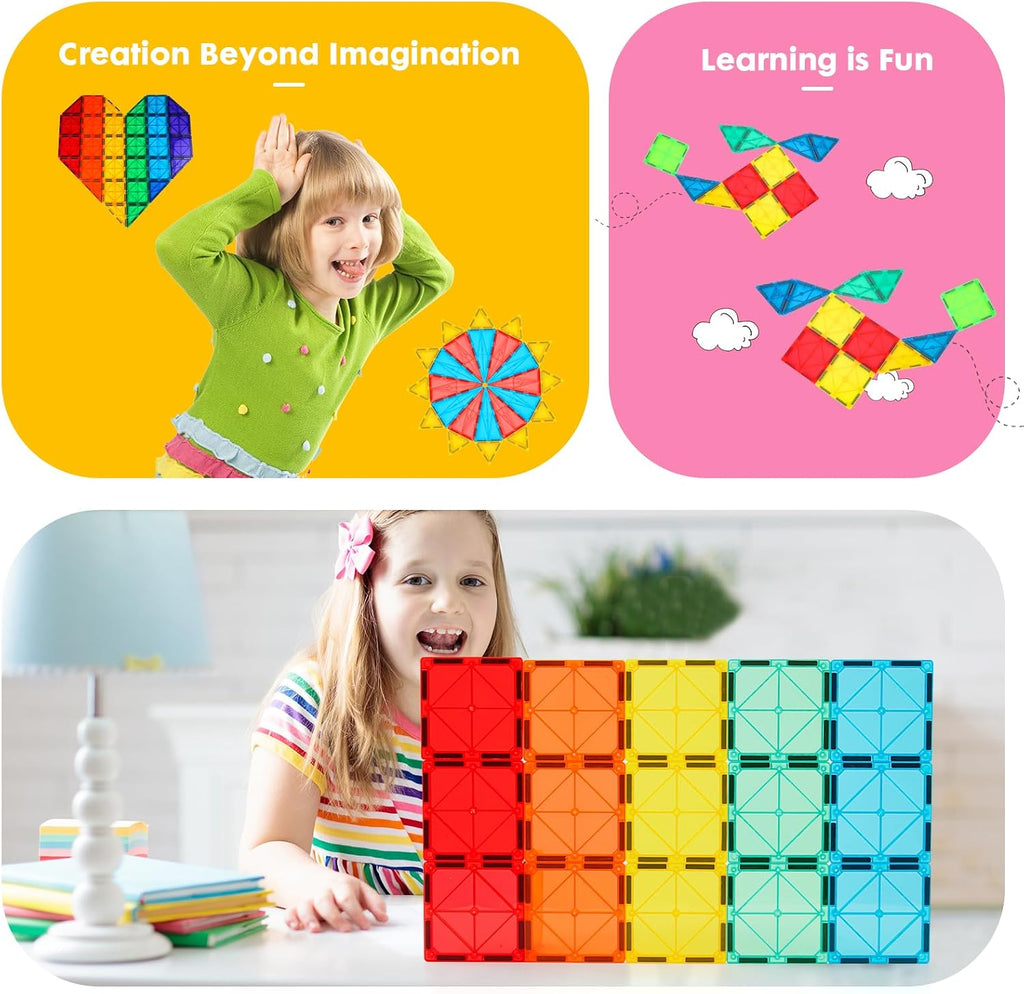 Gemmicc Deluxe Magnetic Tiles with 2 Cars — 136 Pieces — 136 Pieces