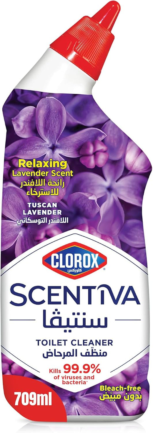 Clorox Scentiva Toilet Cleaner 709 ml, Tuscan Lavender, Bleach Free, Kills 99.9% of Viruses and Bacteria