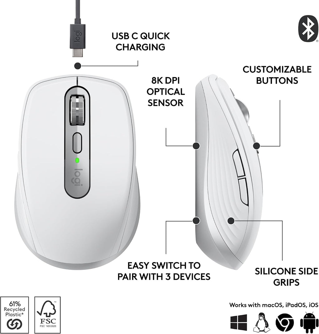 Logitech MX Anywhere 3S Wireless Mouse — Pale Grey