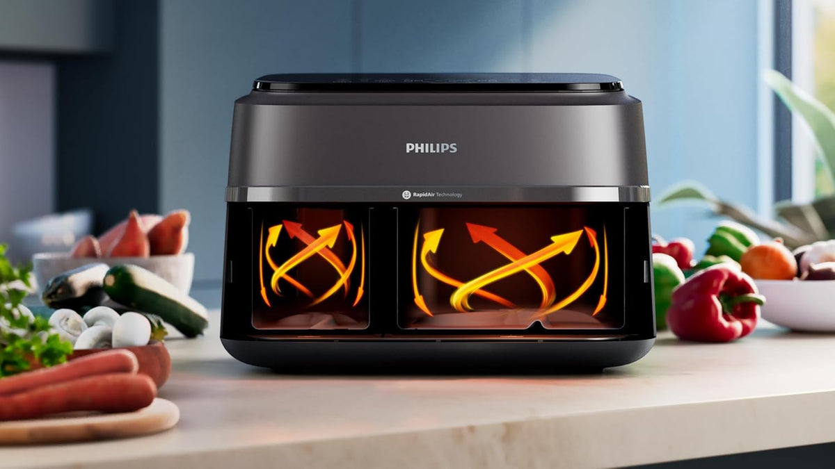 Philips Dual Basket AirFryer XXL, 9L/1.5KG, 2750W, 8 Presets — Black