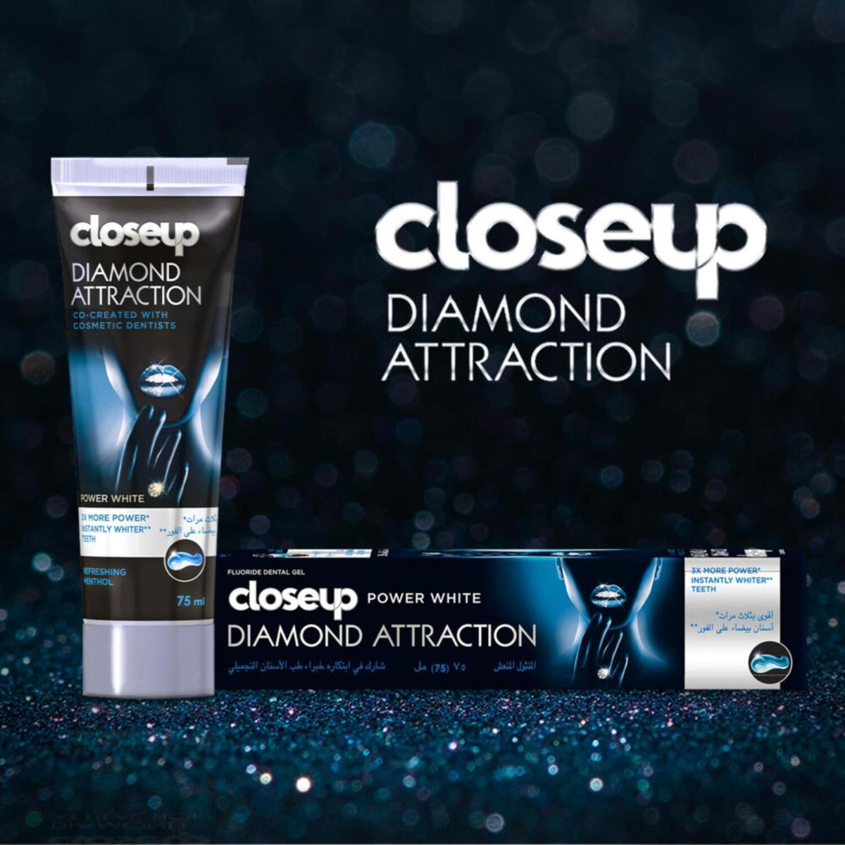 Closeup Diamond Attraction Whitening Toothpaste, Power White, Refreshing Menthol, 3X More Power & Instantly Whiter Teeth 75ml — additional product view 4