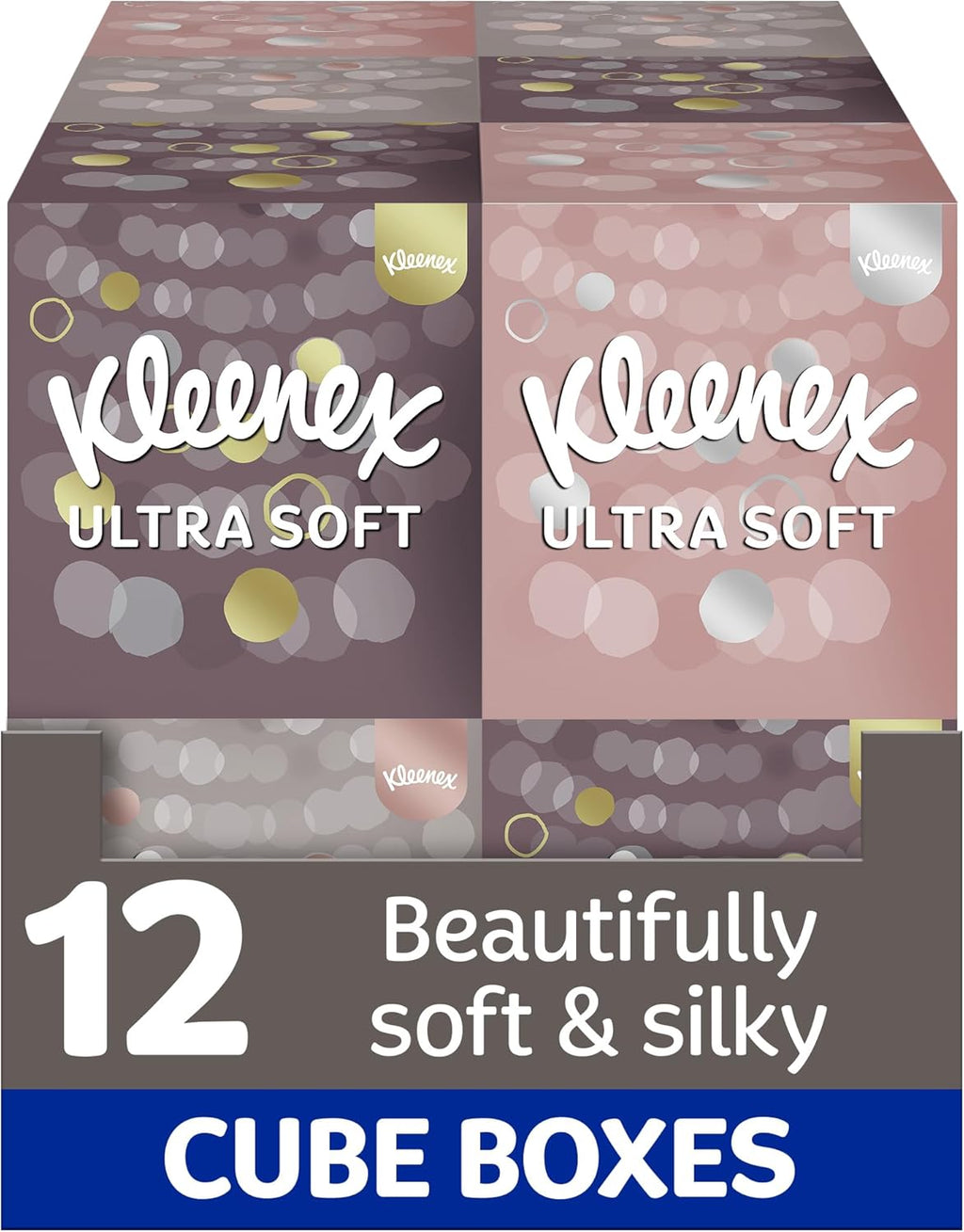 Kleenex Ultra Soft Facial Tissues - Pack of 12 Cube Tissue Boxes - Our Softest Tissue - Supremely Soft And Silky — front product image