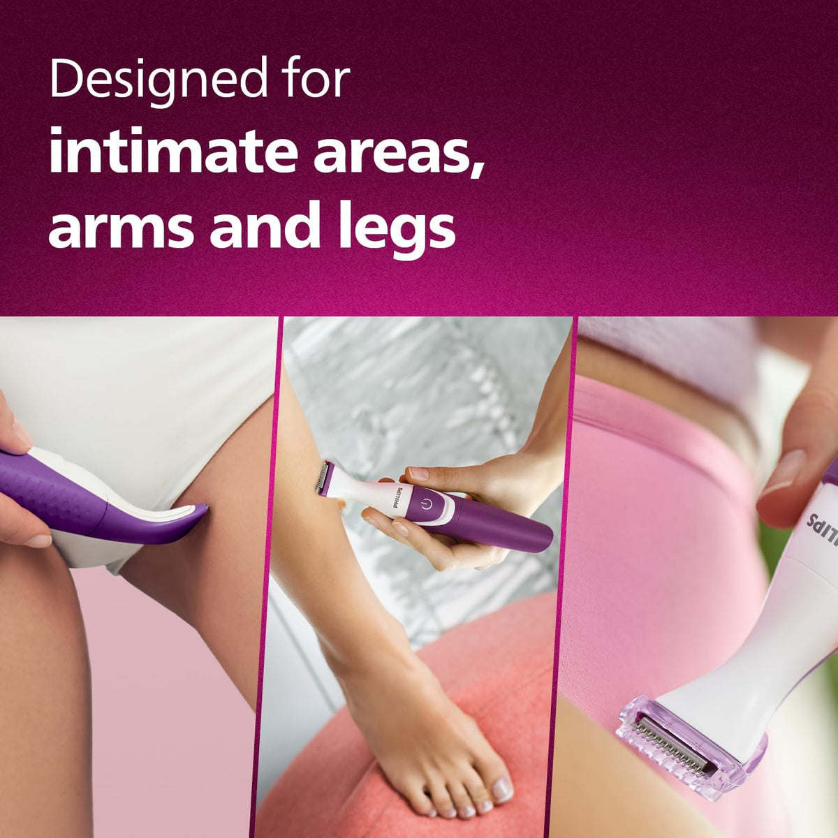 Philips Essential Bikini Trimmer. Trim. Shave & Style. Mini Shaving Head Included. Portable. Battery, Brt38315., Whitepurple — Purple/White