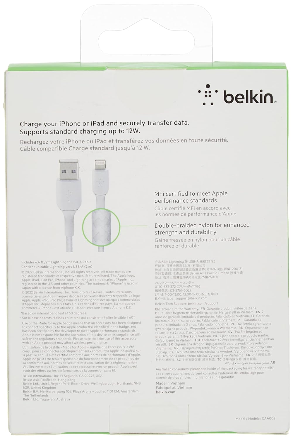 Belkin iPhone Cable (3M) Braided USB to Lightning Cable – White (Pack of 2)