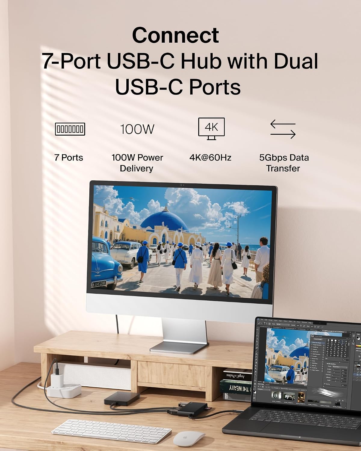 Belkin USB C Hub, 7-Port Hub w/ 4K HDMI Display @ 60Hz, SD & MicroSD, 100W Power Delivery, Fast Data Transfer 5Gbps, USB C Multiport Adapter for MacBook, iPad Pro, Chromebook - HDMI 2.0 - Black