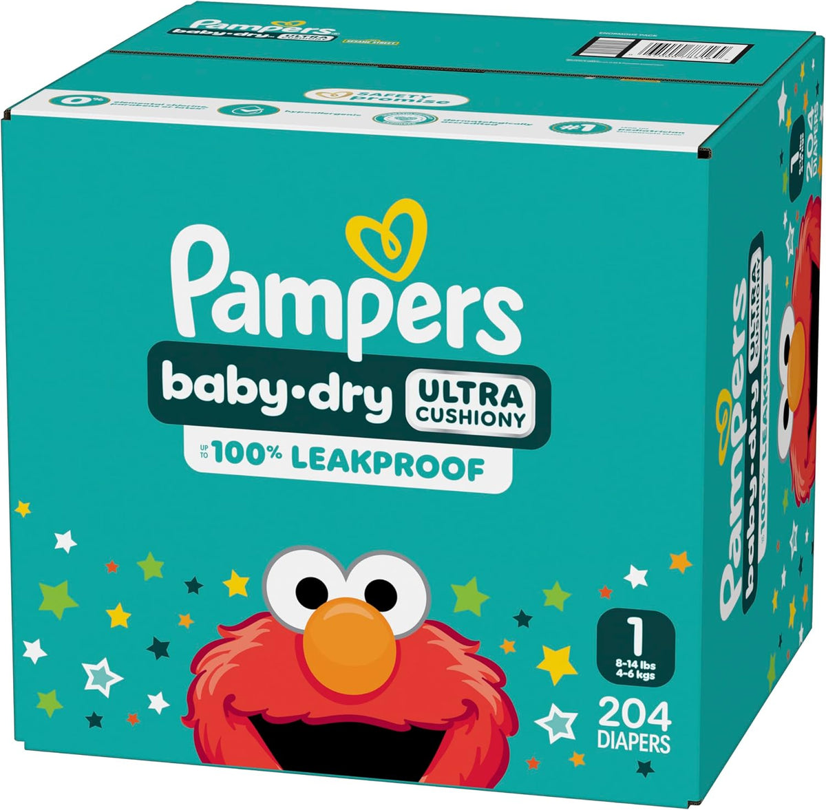 Pampers Baby Dry Diapers - Size 1, 204 Count, Absorbent Disposable Diapers