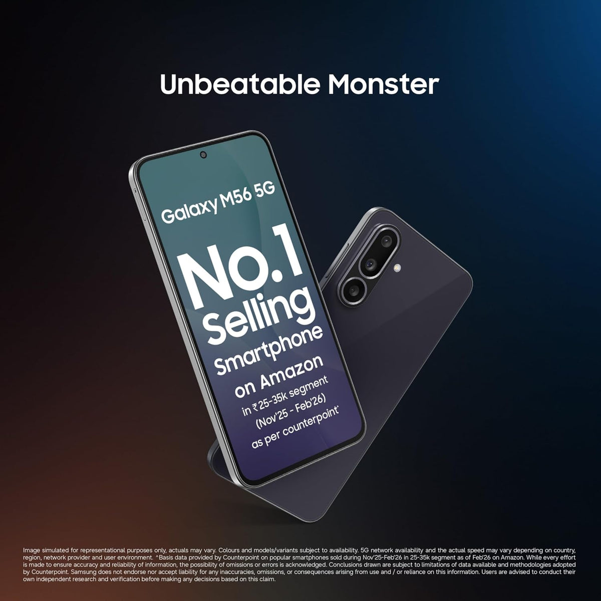 Samsung Galaxy M56 5G Mobile (Black, 8GB RAM, 128GB Storage)| Segment's Slimmest | Gorilla Glass Victus+| 10 Bit HDR Video| 50MP Camera| AI | Vapour Cooling Chamber| Lag-Free Gaming| Without Charger