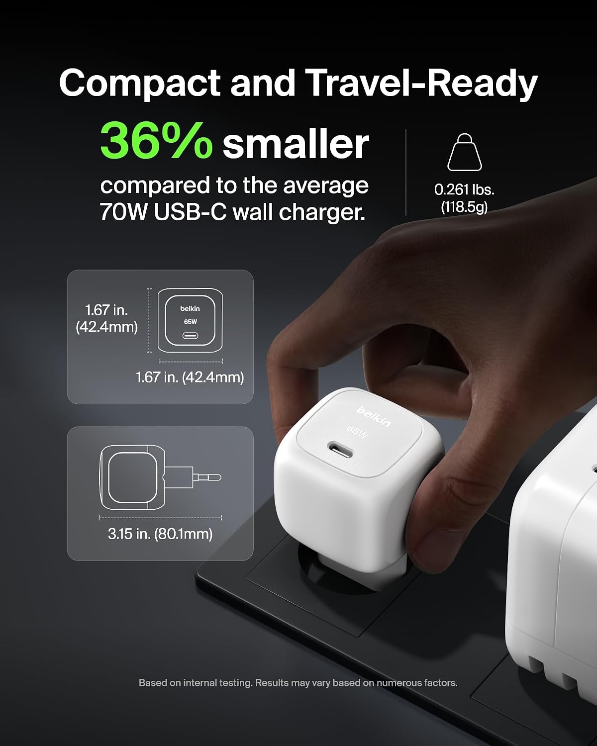 Belkin USB-C Charger, 65W Fast Charger, USB C Phone Charger - Compatible with Apple iPhone 16/15/14/13, Galaxy S25, Google Pixel 9, MacBook, iPad, AirPods, Chromebook etc. - White