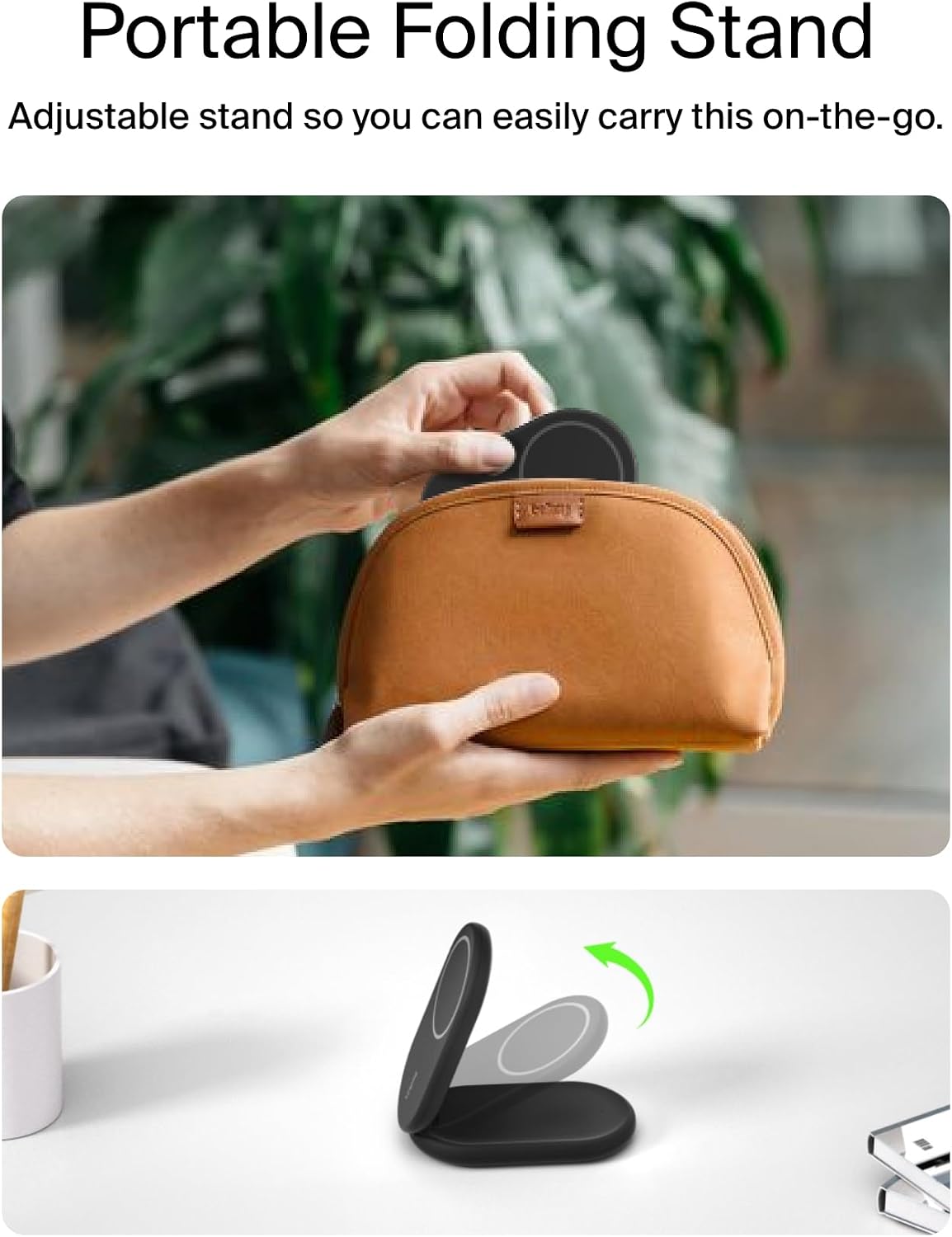 Belkin BoostCharge 2-in-1 Magnetic Foldable Qi2 Charger 15W, MagSafe Compatible Wireless Charger, Fast Charging for iPhone 17, Air, 16, 15, Charging Station with Non-Slip Base, PSU Included - Black