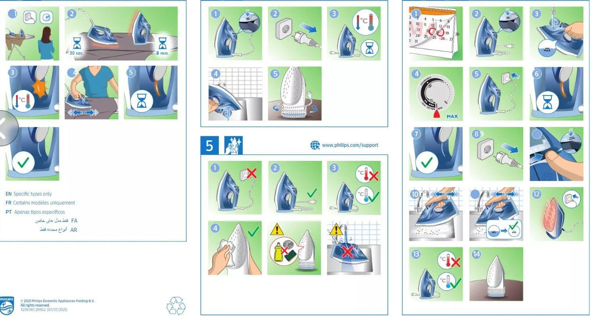 Philips Steam Iron 2100W, 30g/min Continuous Steam, 140g Steam Boost — Blue