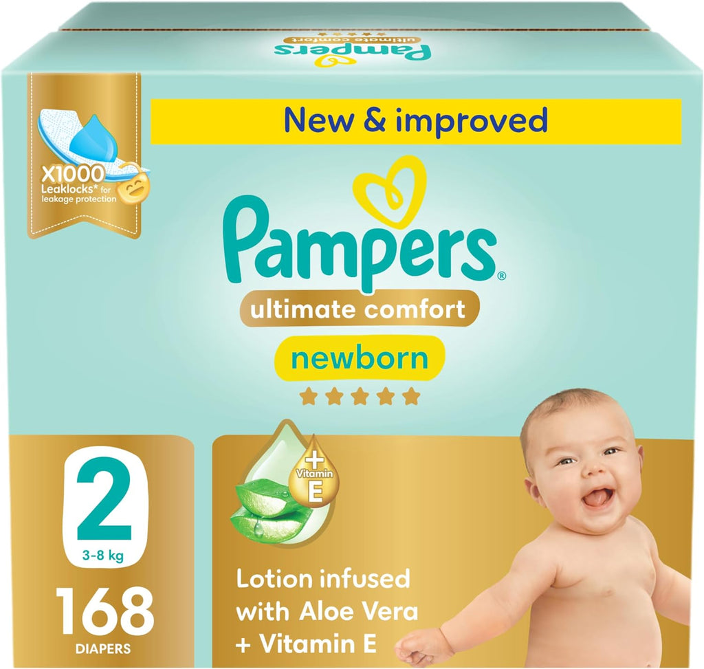 Pampers Ultimate Comfort Premium Taped Diapers 3-8kg Size 2 GP 168 Count