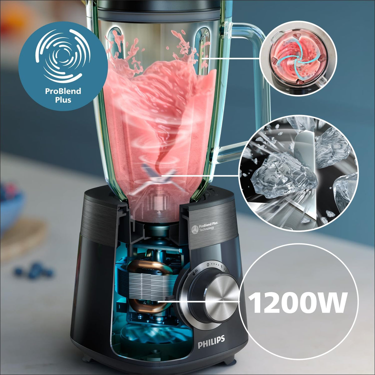 Philips 5000 Series Blender - 1200W Motor. ProBlend Plus Technology. Dishwasher-Safe Parts. 2L Capacity. Black (HR3030/00) — Black