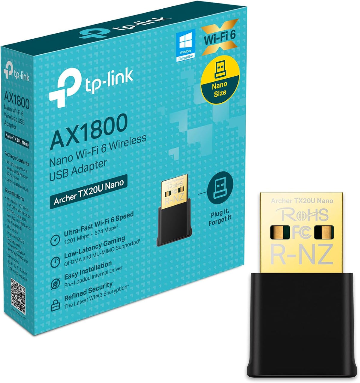 TP-Link Archer TX20U Nano WLAN Stick for PC, WiFi 6 AX1800 Dual Band WLAN Adapter, Nano Size, WPA3, MU-MIMO, Only Compatible with Windows 11/10