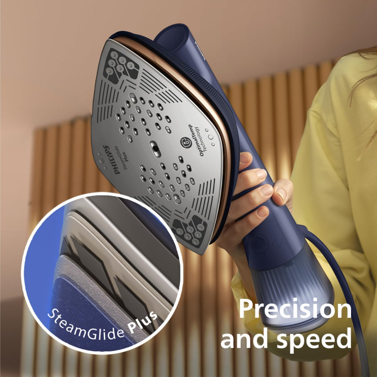 Philips OneTurn Iron & Steamer, 1800W, 45g/min Steam Rate, 90g Steam Boost — dark blue