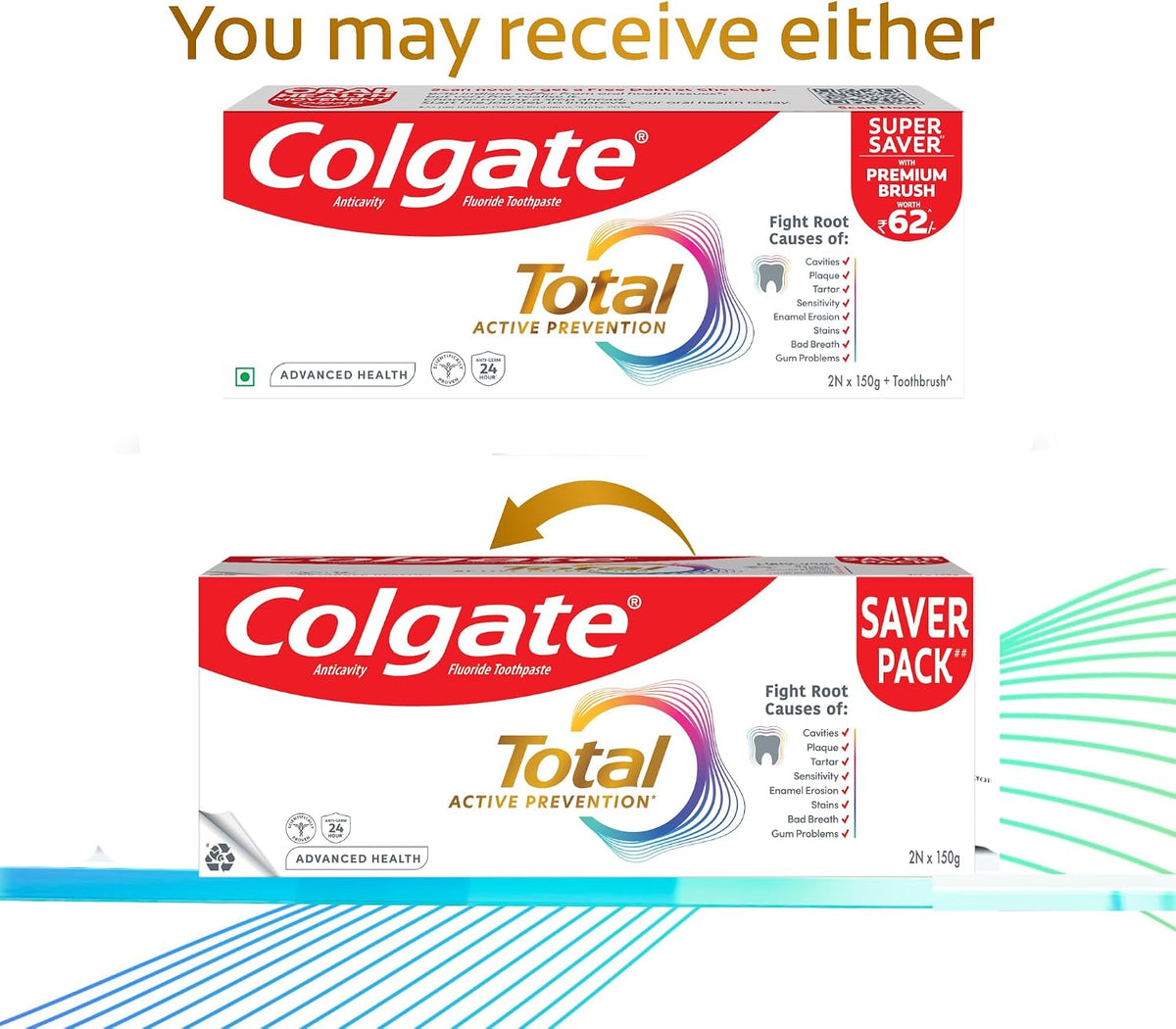 Colgate Total 300gm (2 x 150gm) Advanced Health Anti-Germ Toothpaste, Tooth Paste with 12-Hour Anti-Germ Protection, Whole Mouth Health (Combo Pack Offer) — additional product view 2