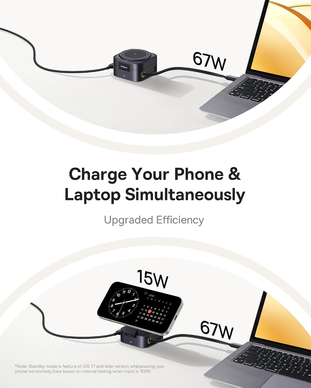 Baseus PicoGo W2 2-in-1 Qi2 Wireless Charging Station 15W with Retractable USB-C Cable — Grey