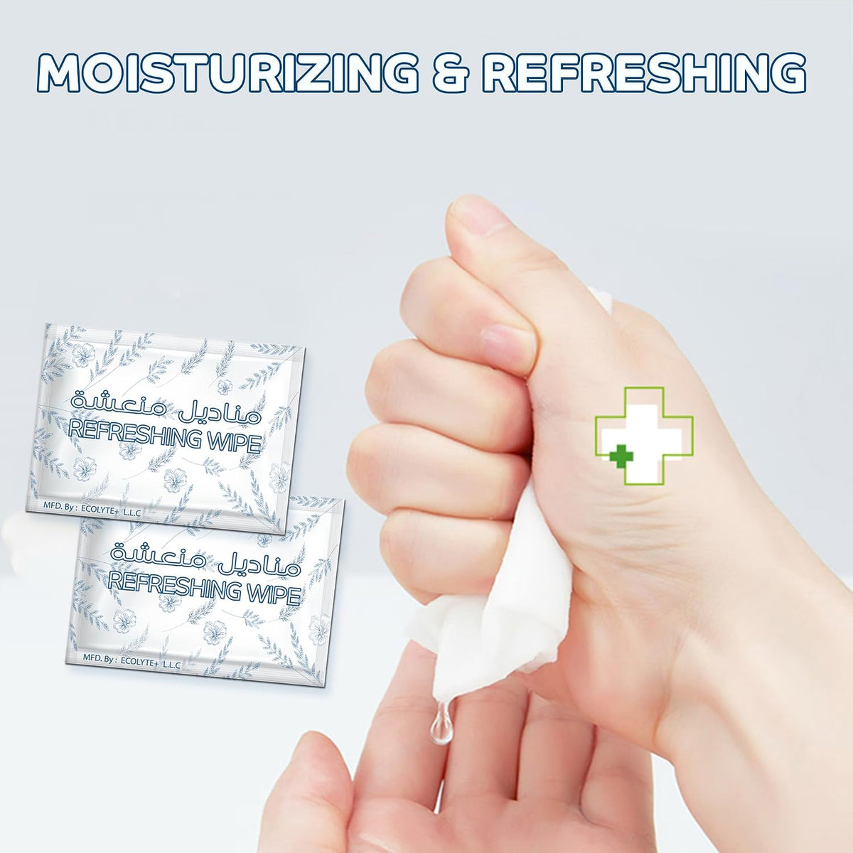 ECOLYTE+ Wet Wipes, Fresh & Perfumed Antibacterial, Protects Against 100 illness Causing Germs, Skincare & Makeup Remover, Essential Cleaning Wipes (Pack of 100 pcs) — additional view 3
