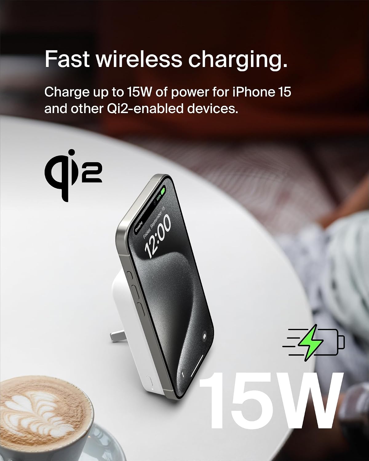 Belkin BoostCharge Pro Wireless Power Bank 10000mAh, 15W with Qi2, MagSafe Compatible Portable Charger + Built-in Pop-up Kickstand, For iPhone 17, iPhone Air, iPhone 16, 15, 14, Pixelsnap and More