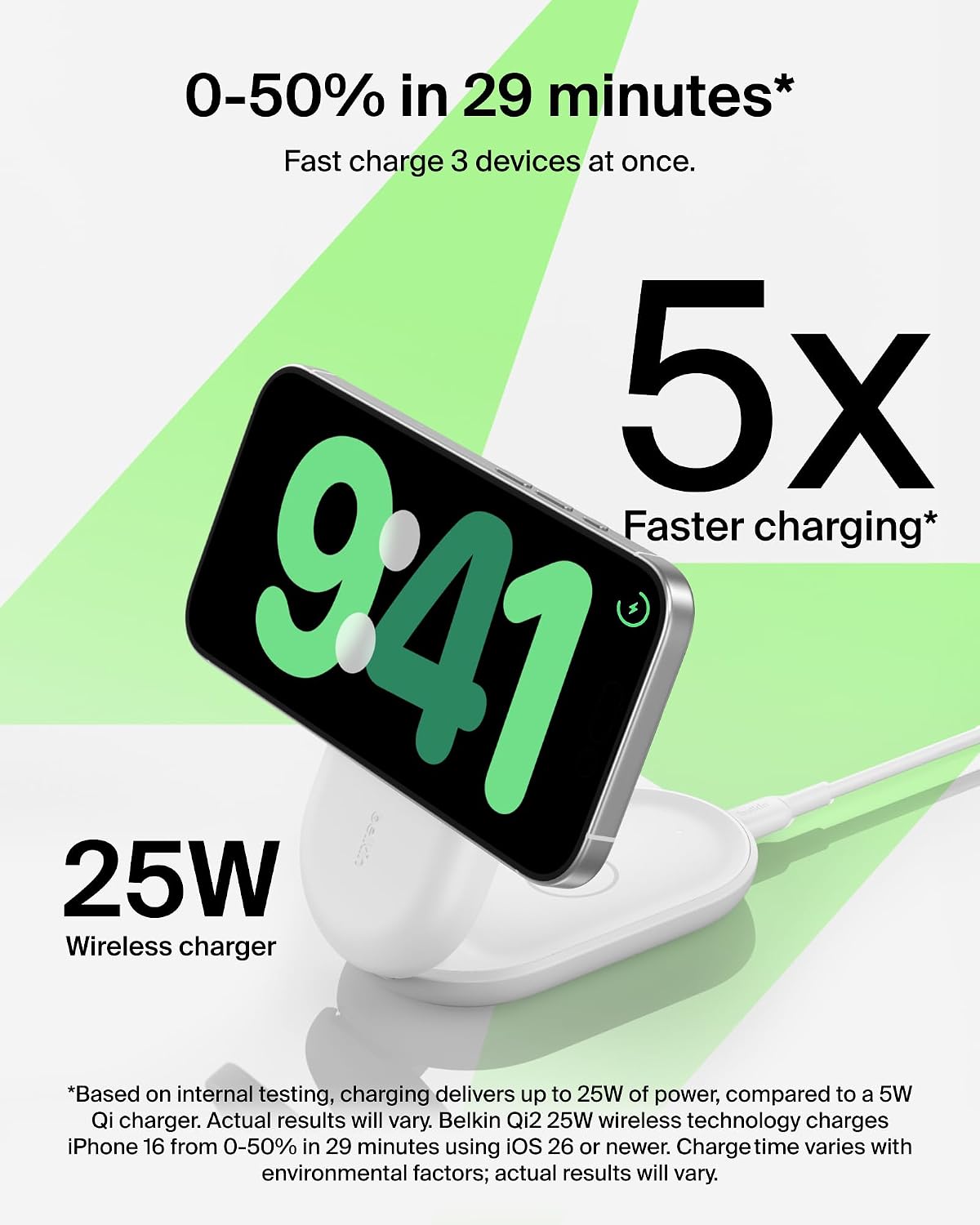 Belkin UltraCharge 3 in 1 Magnetic Wireless Charger with Qi2, 25W - White