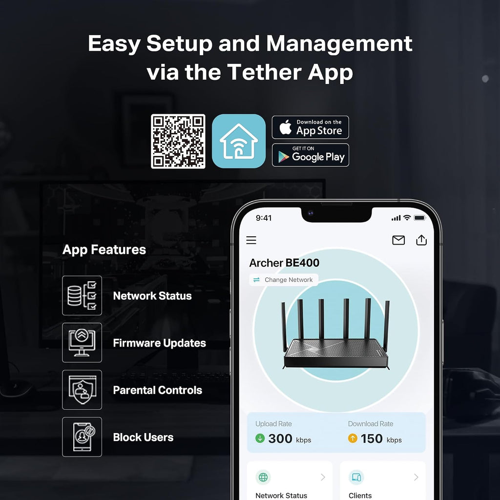 TP-Link BE6500 Dual-Band WiFi 7 Router (BE400)