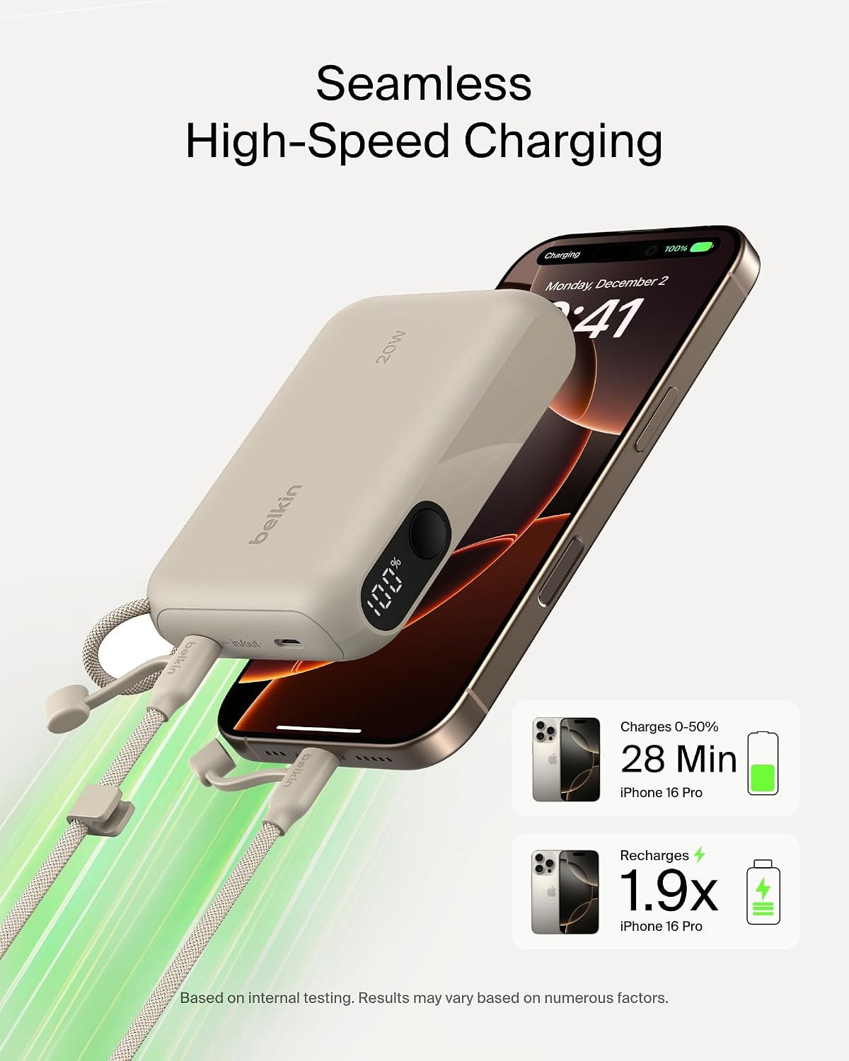 Belkin BoostCharge 10000mAh Power Bank with Digital Battery Display - Sand