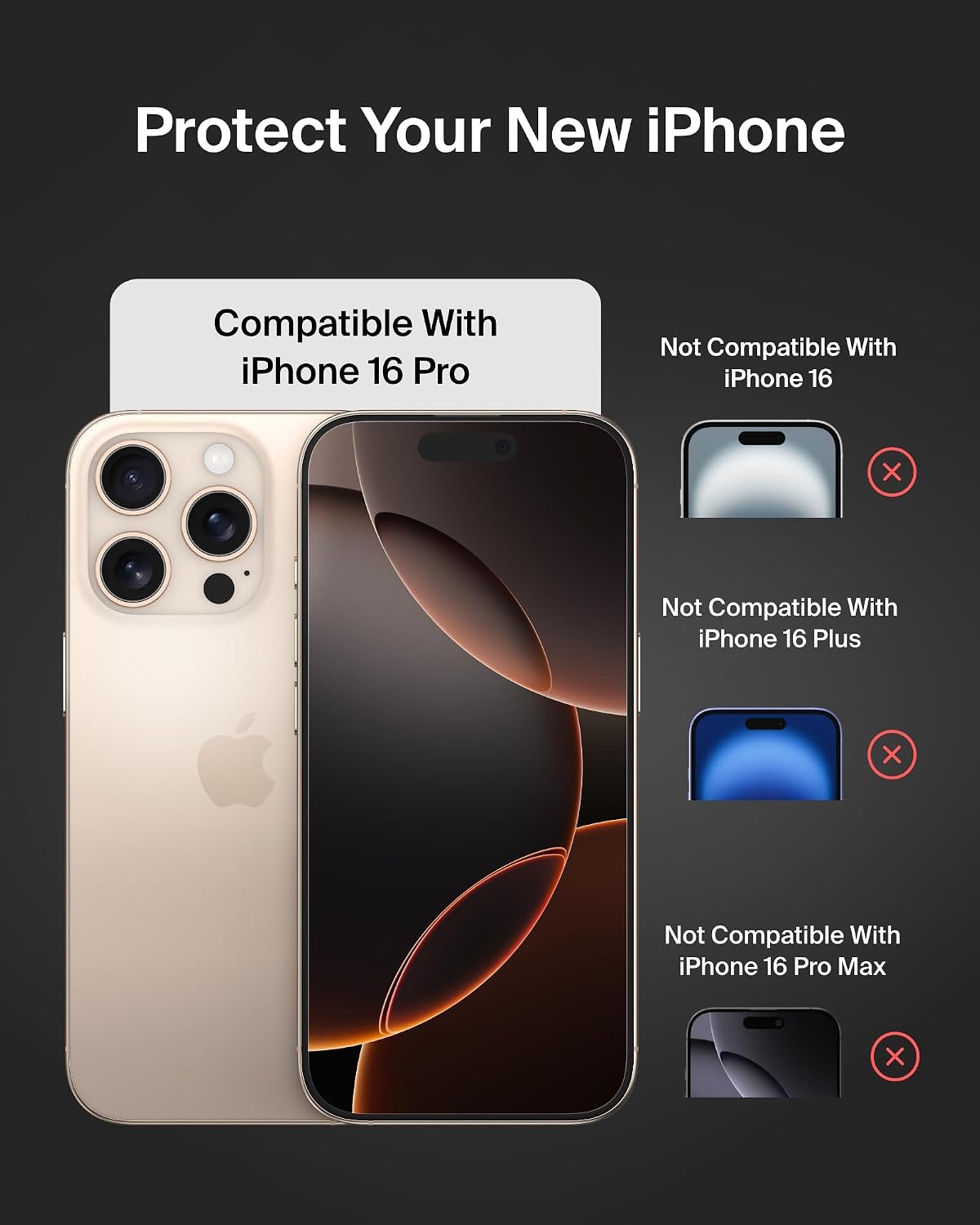 Belkin ScreenForce TemperedGlass iPhone 16 Pro Screen Protector, slim design, crystal clear, scratch-resistant, bubble-free application included, full screen tempered glass protector for iPhone 16 Pro