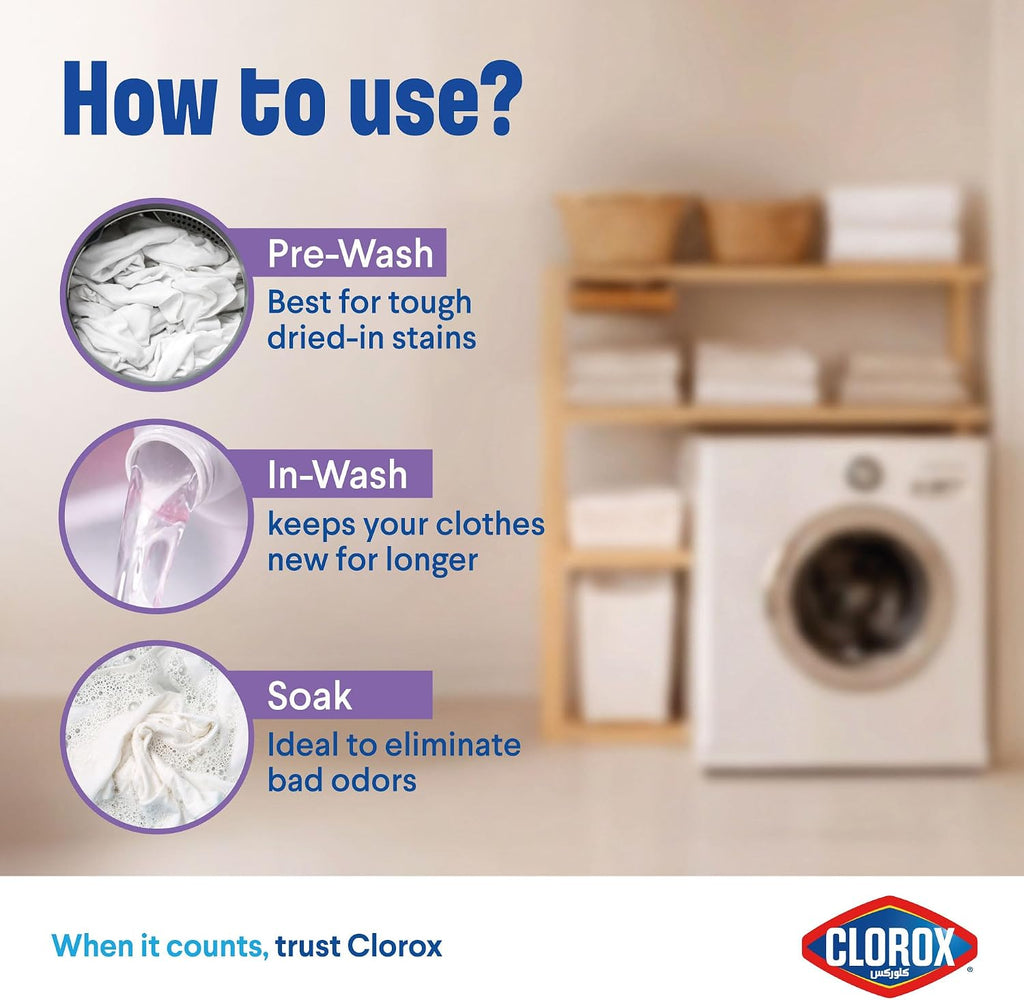 Clorox for Clothes 4in1 Stain Remover, 900ml, Clorox For White Clothes Without Chlorine Bleach, Safe on Delicate Fabrics — additional view 4