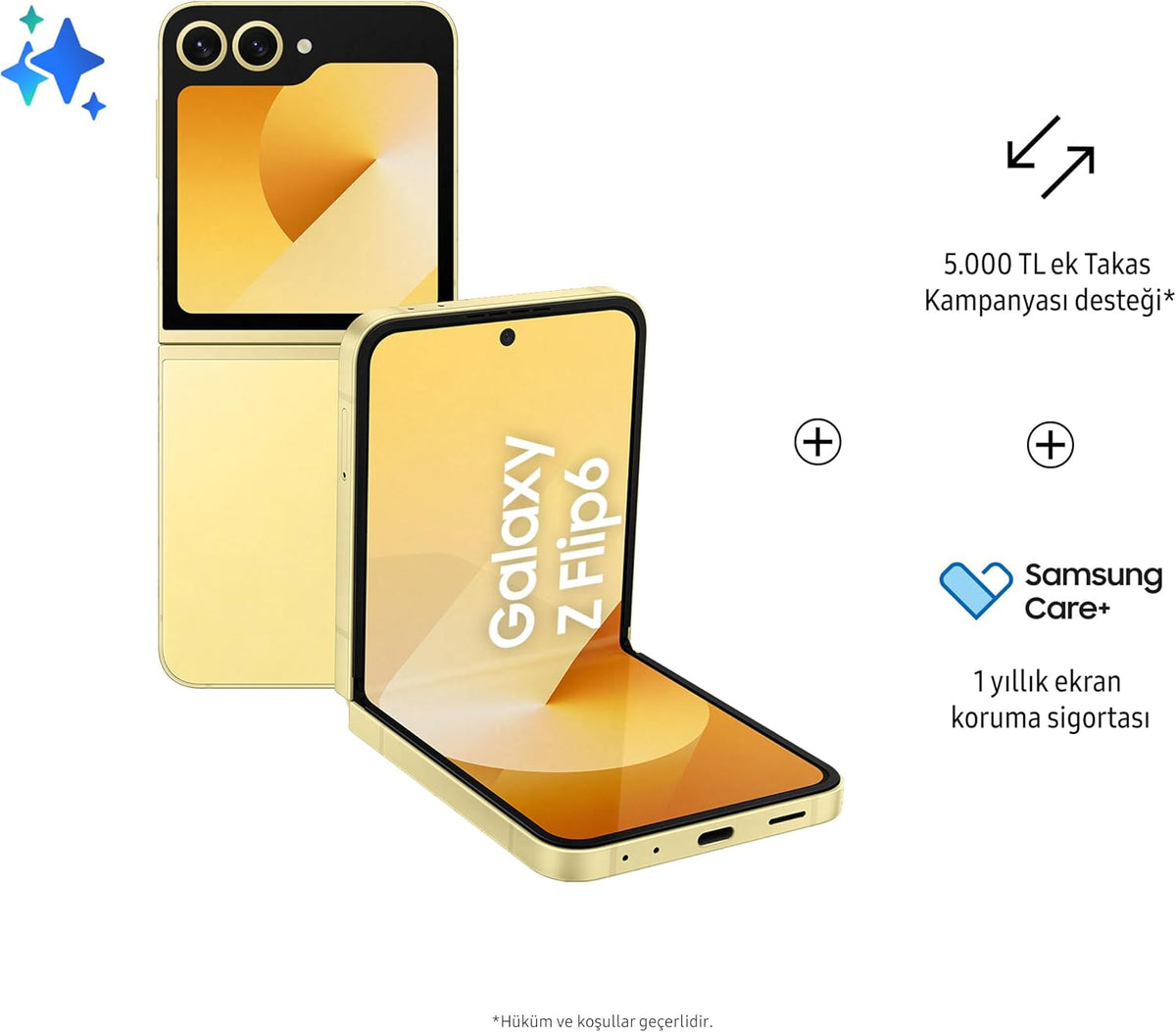 SAMSUNG Galaxy Z Flip6, 12GB RAM, 256GB Storage, Yellow, 50MP Camera, 1 year Seller Warranty (International Version)